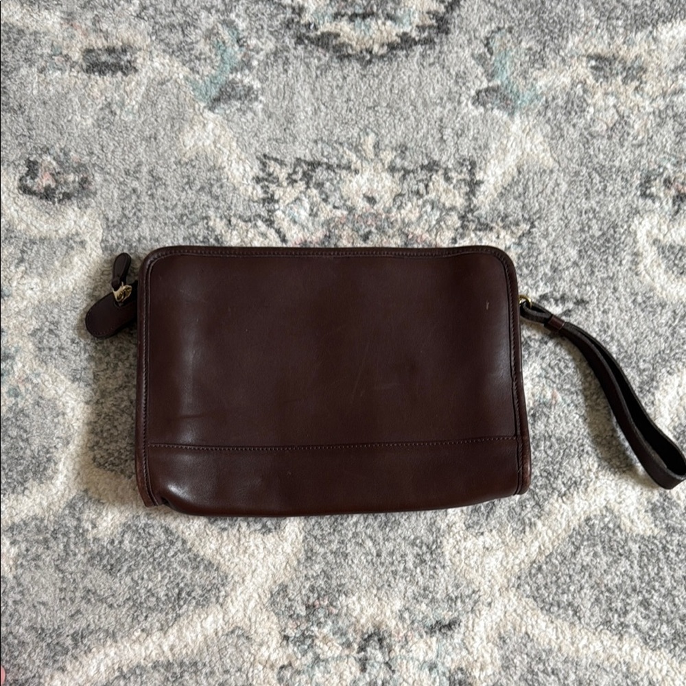 Vintage Coach Chocolate Brown Wristlet with Gold Hardware